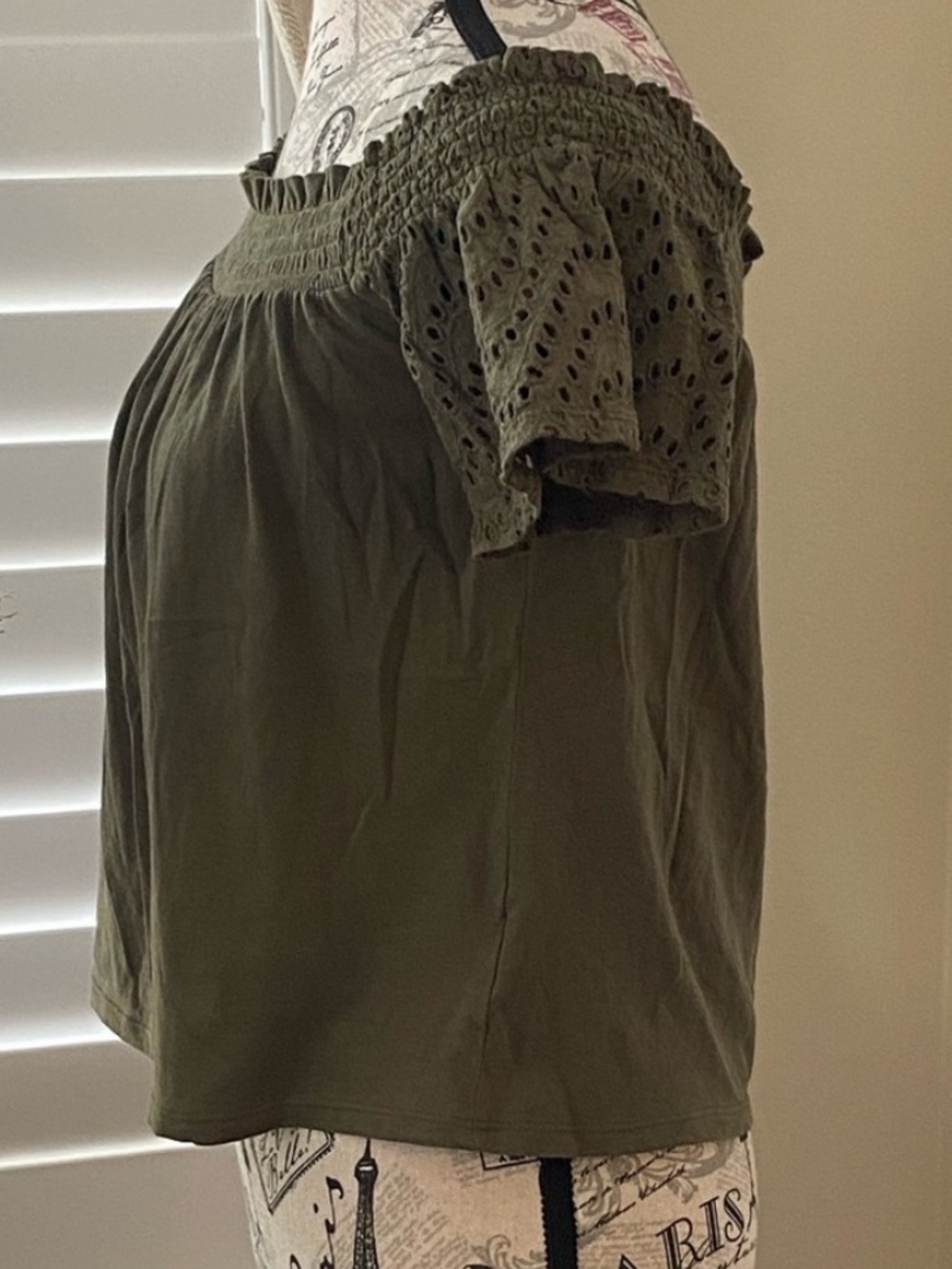 Express Olive Green Off Shoulder Cotton Boho Smocked Top XS - Picture 10 of 11